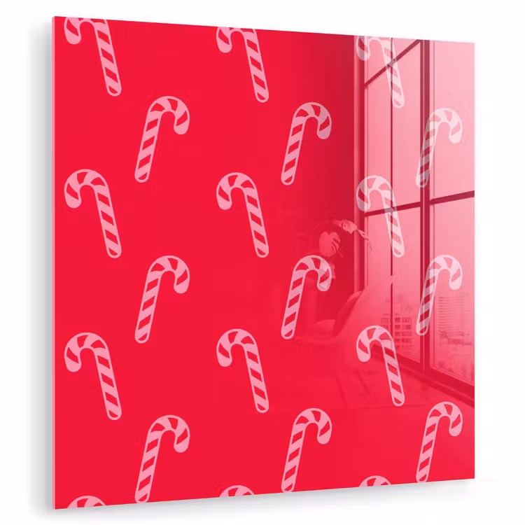 Glas schilderij - Kerst - Roze - Rood - Zuurstok — 1