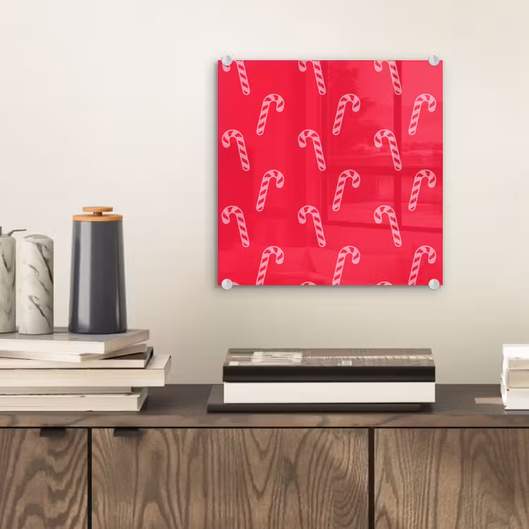 Glas schilderij - Kerst - Roze - Rood - Zuurstok — 2