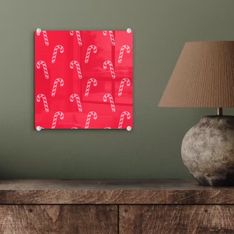 Glas schilderij - Kerst - Roze - Rood - Zuurstok — 4