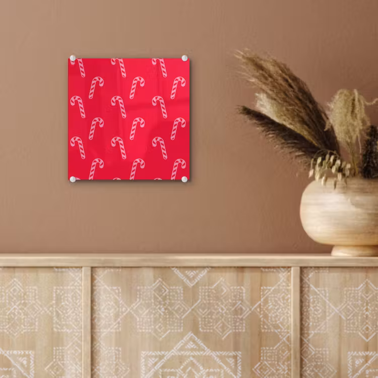 Glas schilderij - Kerst - Roze - Rood - Zuurstok — 6