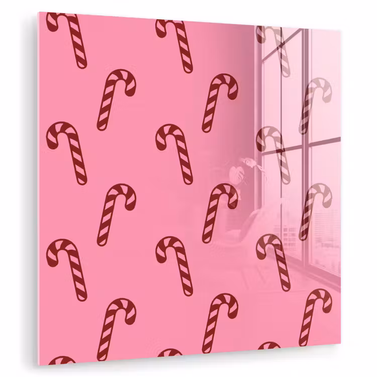 Glas schilderij - Kerst - Roze - Zuurstok - Rood — 1