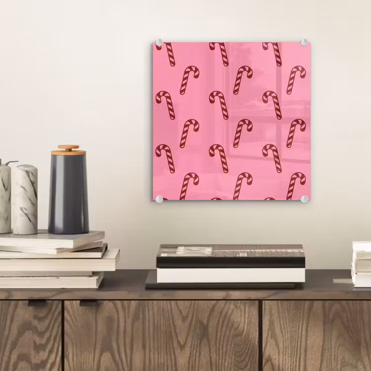 Glas schilderij - Kerst - Roze - Zuurstok - Rood — 2