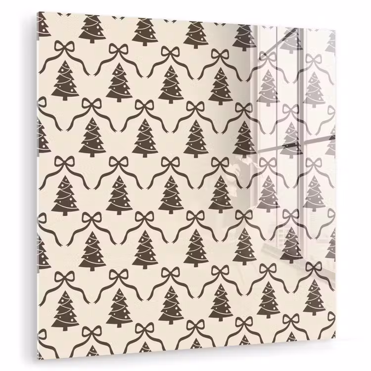 Glas schilderij - Kerst - Taupe - Crème - Strik — 1