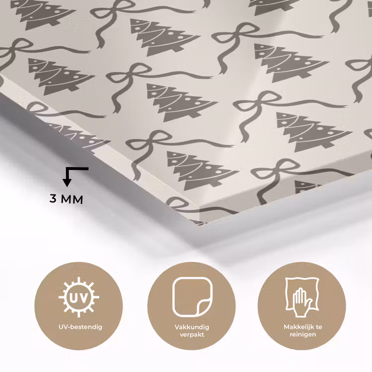 Glas schilderij - Kerst - Taupe - Crème - Strik — 3