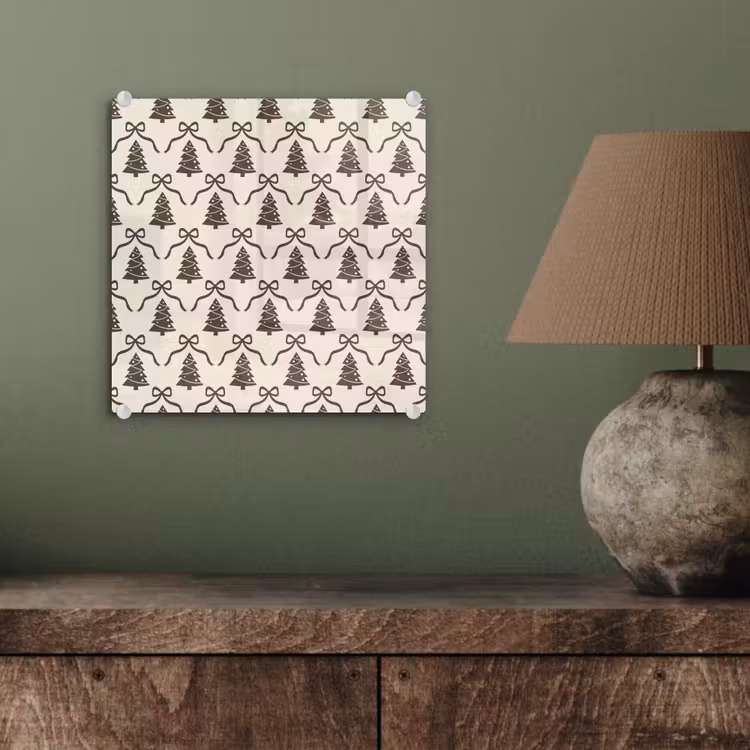 Glas schilderij - Kerst - Taupe - Crème - Strik — 4
