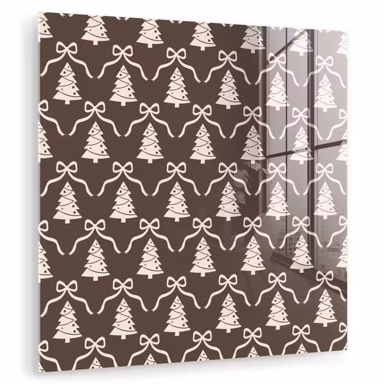 Glas schilderij - Strik - Taupe - Wit - Kerst — 1