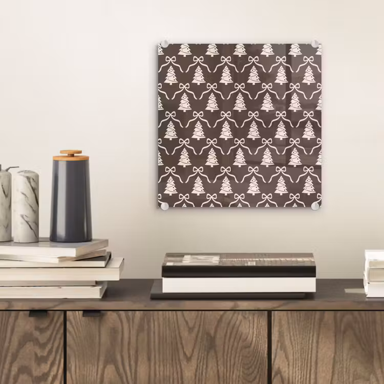 Glas schilderij - Strik - Taupe - Wit - Kerst — 2