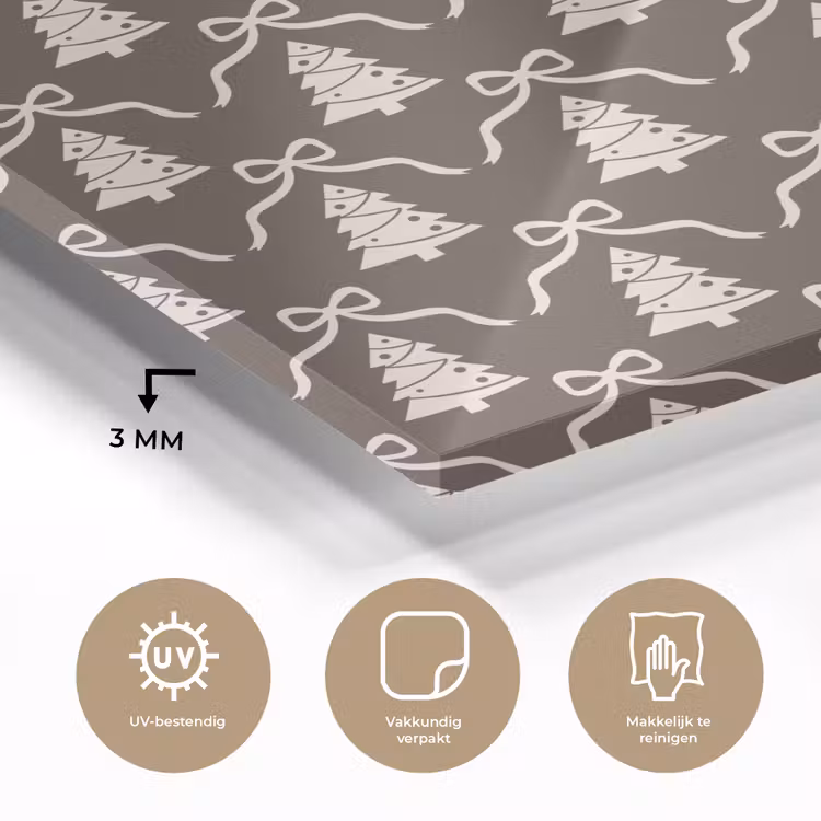 Glas schilderij - Strik - Taupe - Wit - Kerst — 3