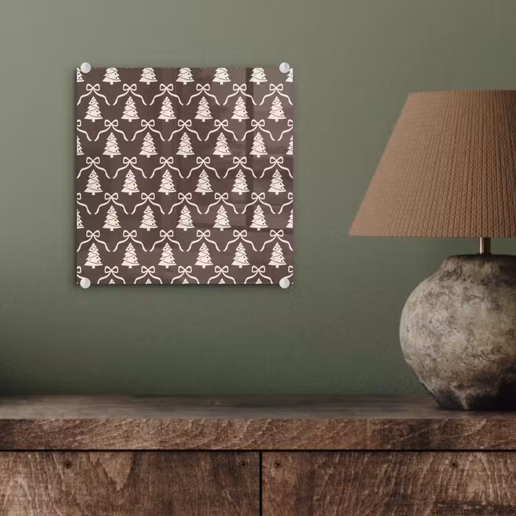 Glas schilderij - Strik - Taupe - Wit - Kerst — 4