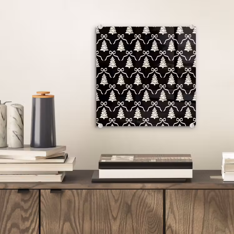 Glas schilderij - Strik - Wit - Zwart - Kerst — 2