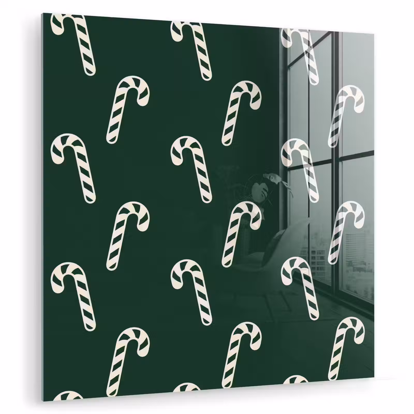 Glas schilderij - Kerst - Groen - Wit - Zuurstok — 1