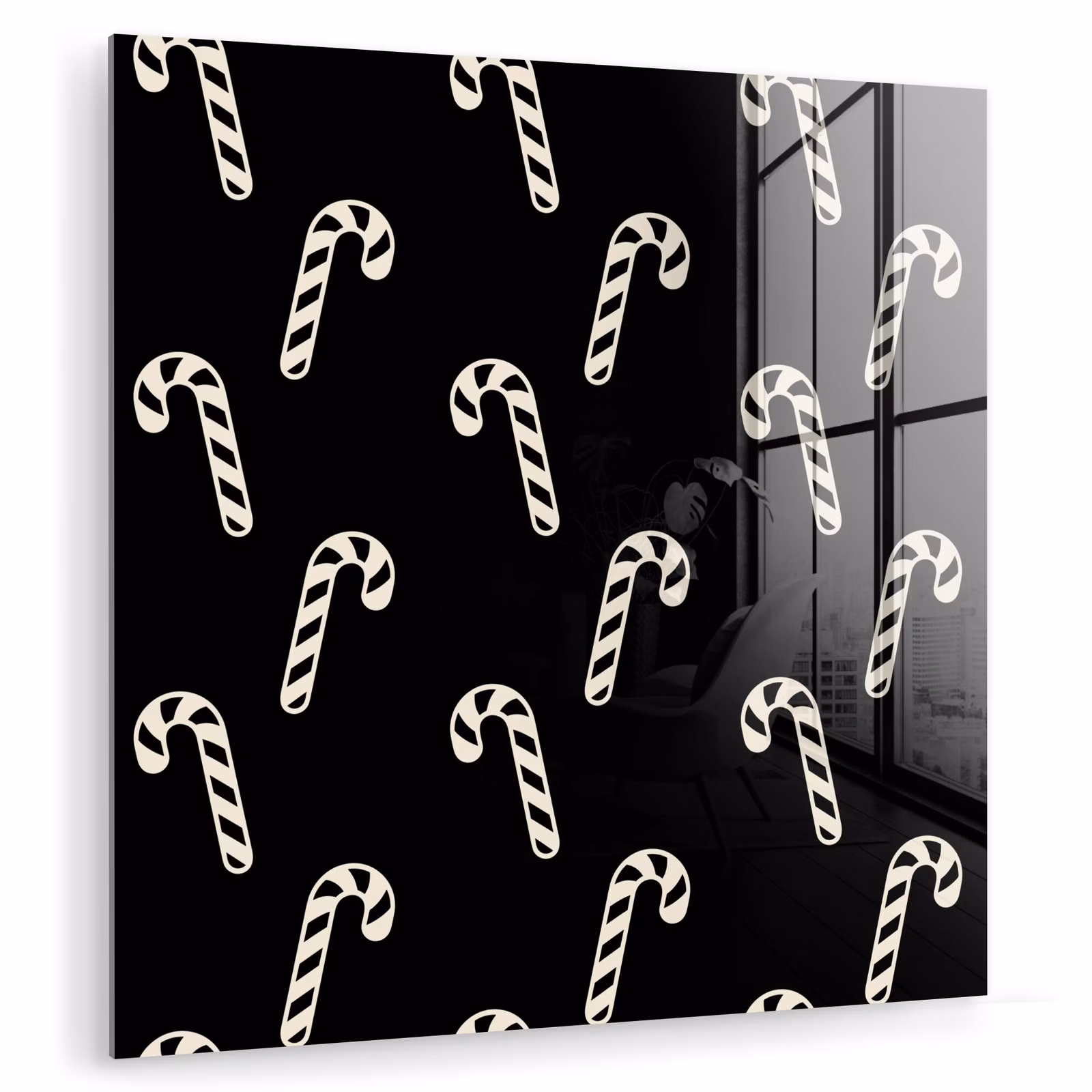 Glas schilderij - Kerst - Zwart - Wit - Zuurstok — 1