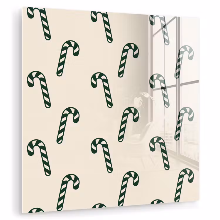 Glas schilderij - Kerst - Groen - Crème - Zuurstok — 1
