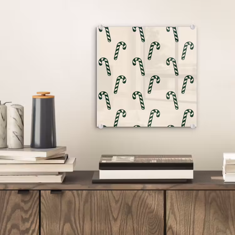 Glas schilderij - Kerst - Groen - Crème - Zuurstok — 2