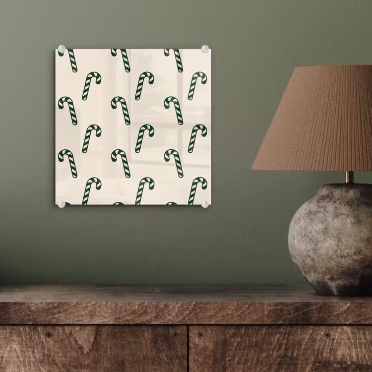 Glas schilderij - Kerst - Groen - Crème - Zuurstok — 4
