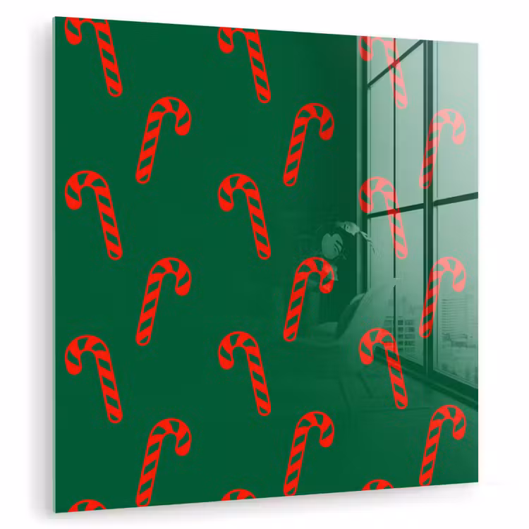 Glas schilderij - Kerst - Groen - Rood - Zuurstok — 1