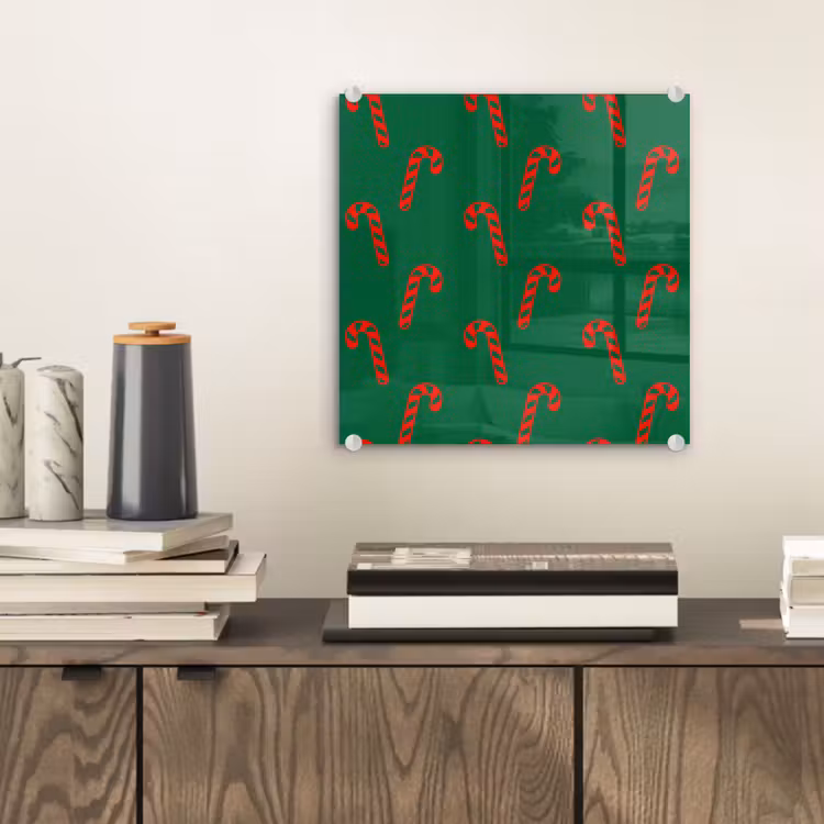 Glas schilderij - Kerst - Groen - Rood - Zuurstok — 2