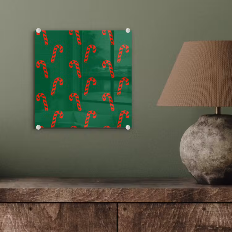 Glas schilderij - Kerst - Groen - Rood - Zuurstok — 4