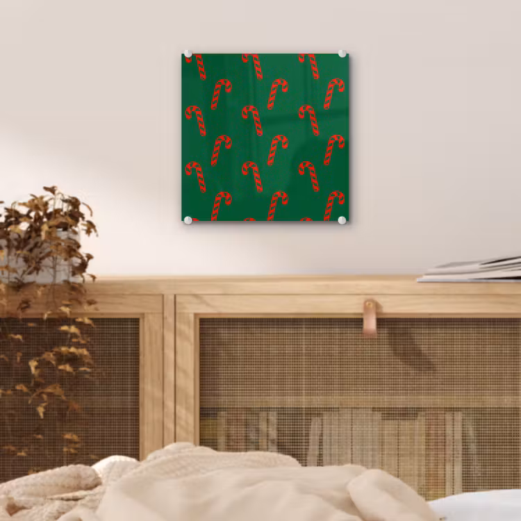 Glas schilderij - Kerst - Groen - Rood - Zuurstok — 5