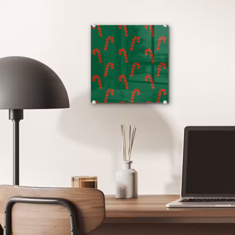 Glas schilderij - Kerst - Groen - Rood - Zuurstok — 7