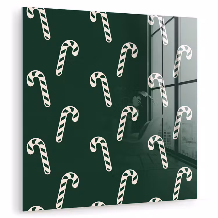 Glas schilderij - Kerst - Groen - Wit - Zuurstok — 1