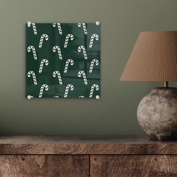 Glas schilderij - Kerst - Groen - Wit - Zuurstok — 4