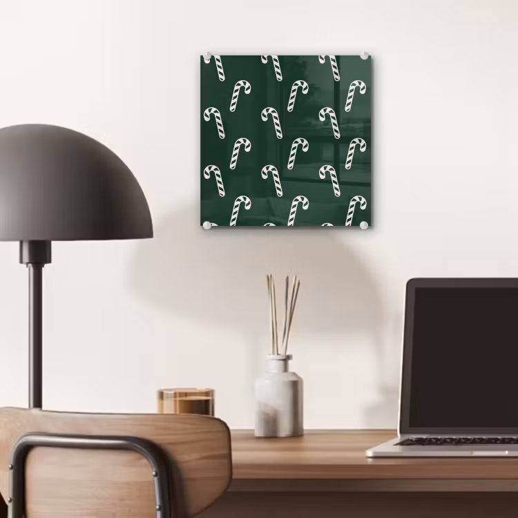 Glas schilderij - Kerst - Groen - Wit - Zuurstok — 7