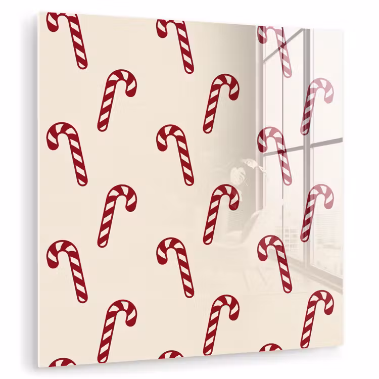 Glas schilderij - Kerst - Rood - Crème - Zuurstok — 1