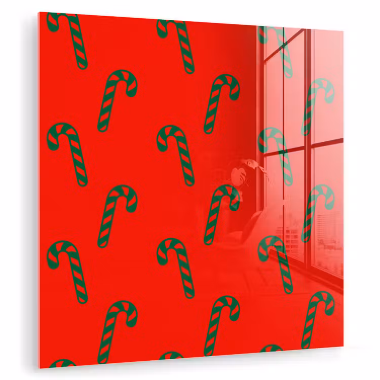 Glas schilderij - Kerst - Rood - Groen - Zuurstok — 1