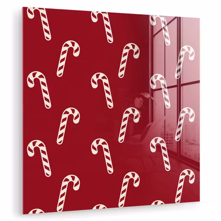 Glas schilderij - Kerst - Rood - Wit - Zuurstok — 1