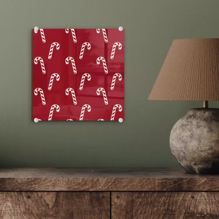 Glas schilderij - Kerst - Rood - Wit - Zuurstok — 4