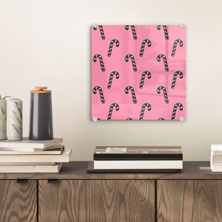 Glas schilderij - Kerst - Roze - Groen - Zuurstok — 2