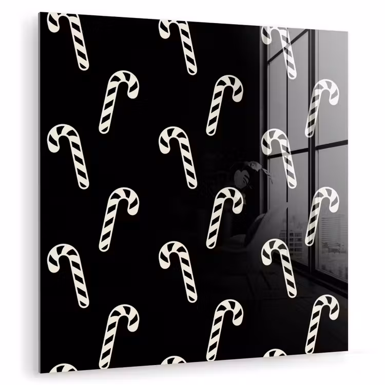 Glas schilderij - Kerst - Zwart - Wit - Zuurstok — 1