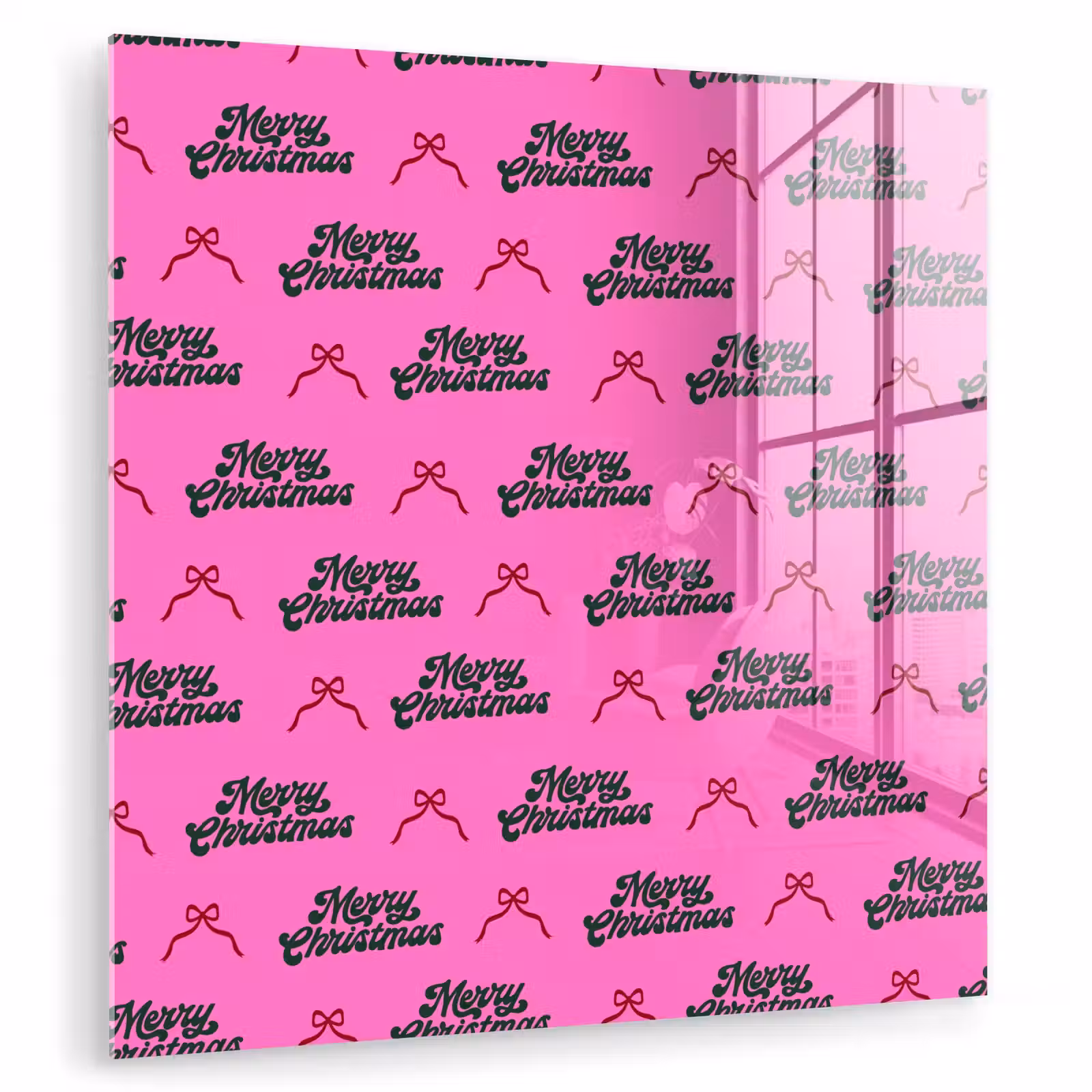 Glas schilderij - Tekst - Neon - Roze - Kerst — 1