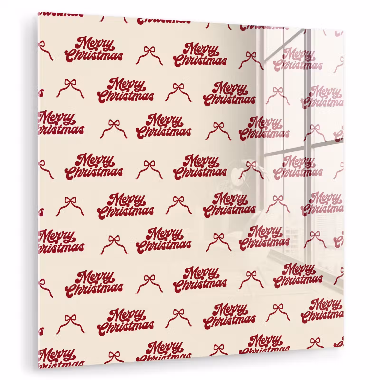 Glas schilderij - Tekst - Rood - Crème - Strik — 1