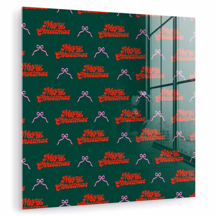 Glas schilderij - Tekst - Roze - Rood - Groen - Strik — 1