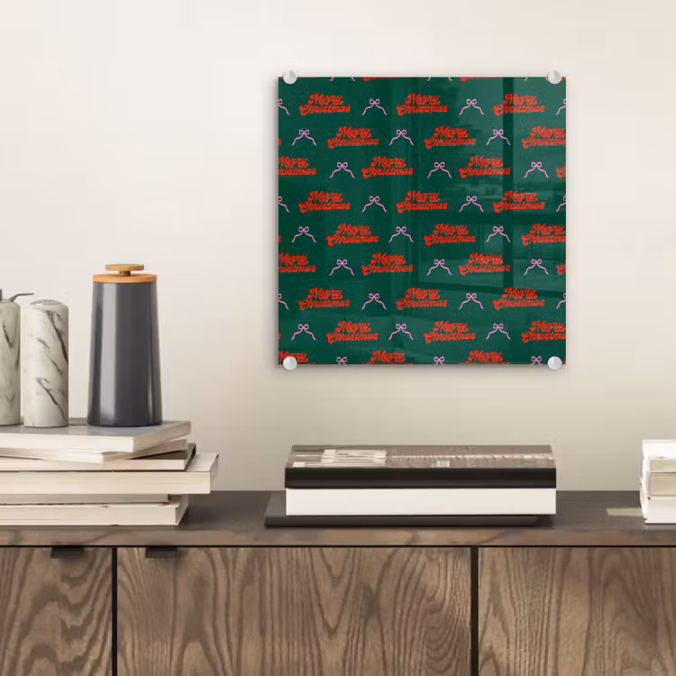 Glas schilderij - Tekst - Roze - Rood - Groen - Strik — 2