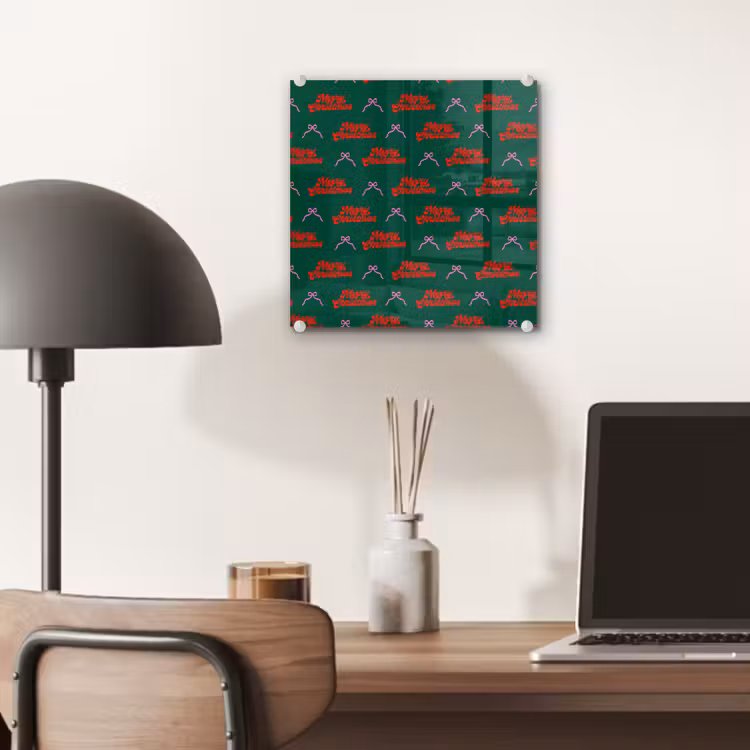 Glas schilderij - Tekst - Roze - Rood - Groen - Strik — 7