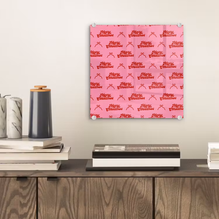 Glas schilderij - Tekst - Strik - Rood - Roze — 2