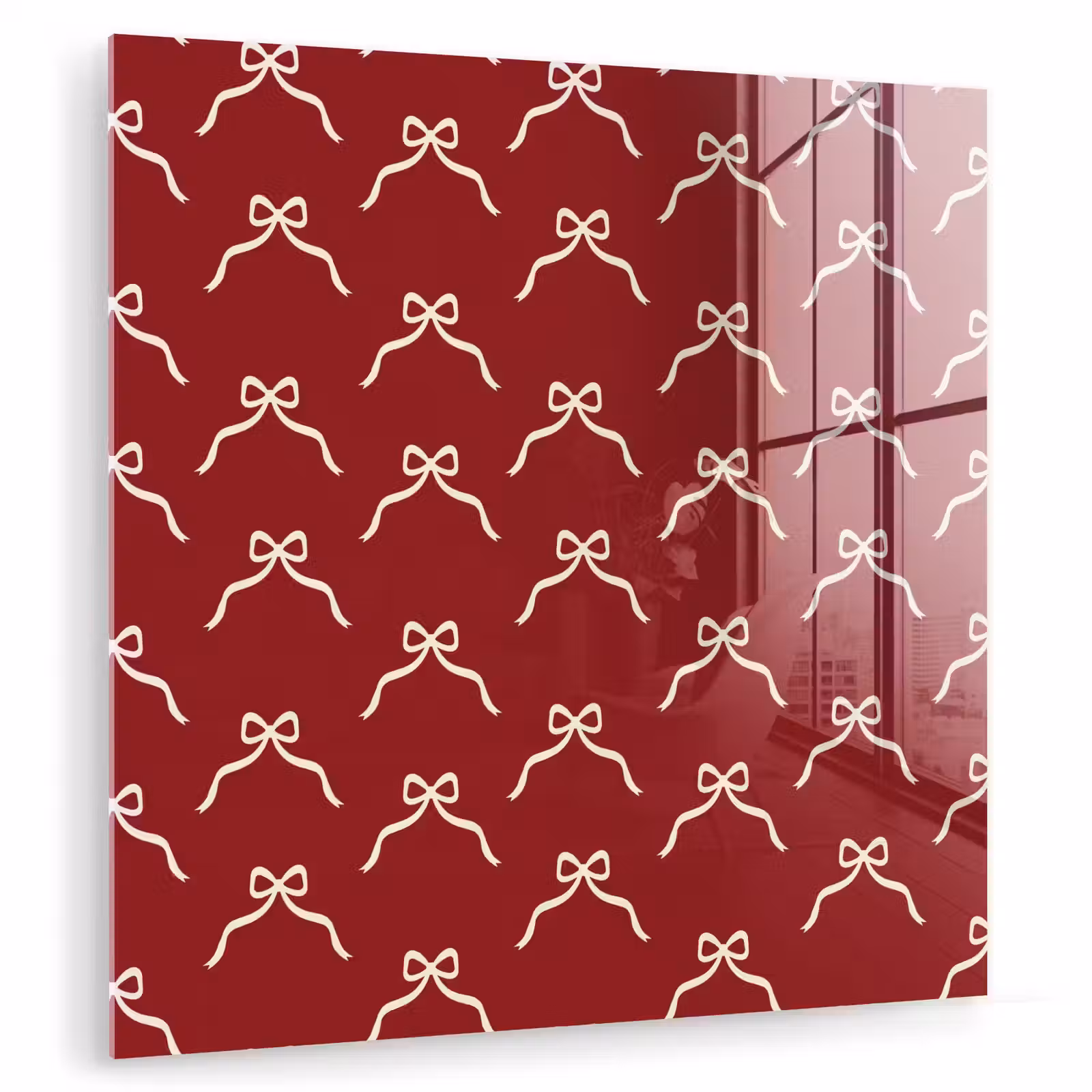 Glas schilderij - Strik - Kerst - Rood - Wit — 1
