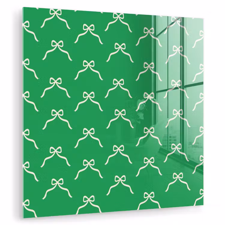 Glas schilderij - Strik - Kerst - Groen - Wit — 1