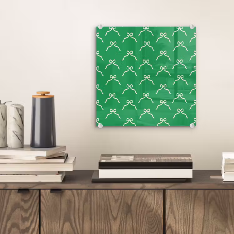 Glas schilderij - Strik - Kerst - Groen - Wit — 2