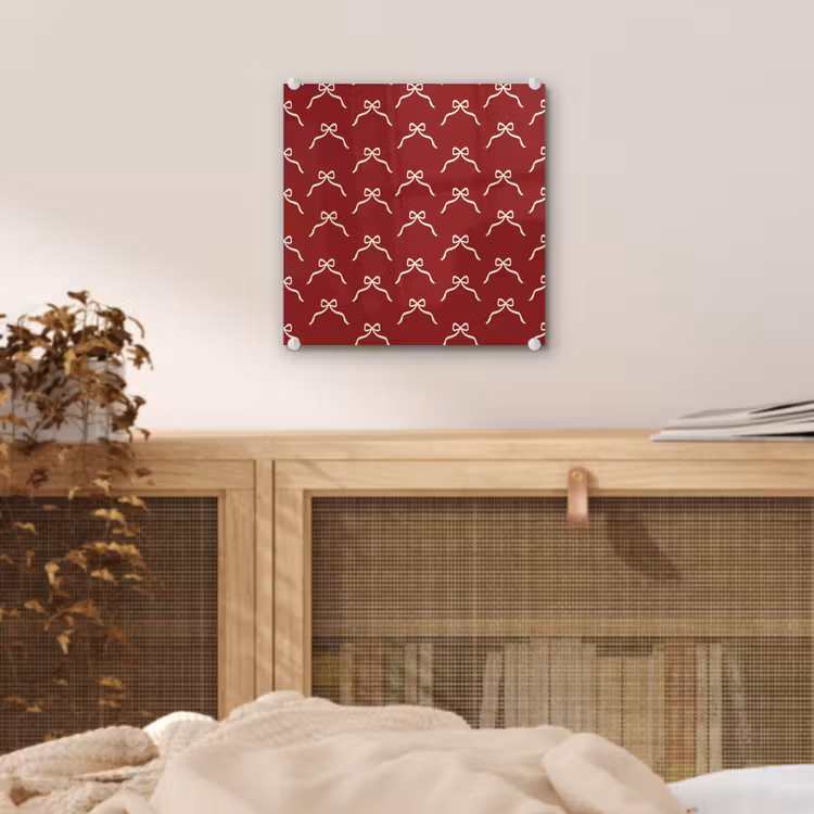 Glas schilderij - Strik - Kerst - Rood - Wit — 5