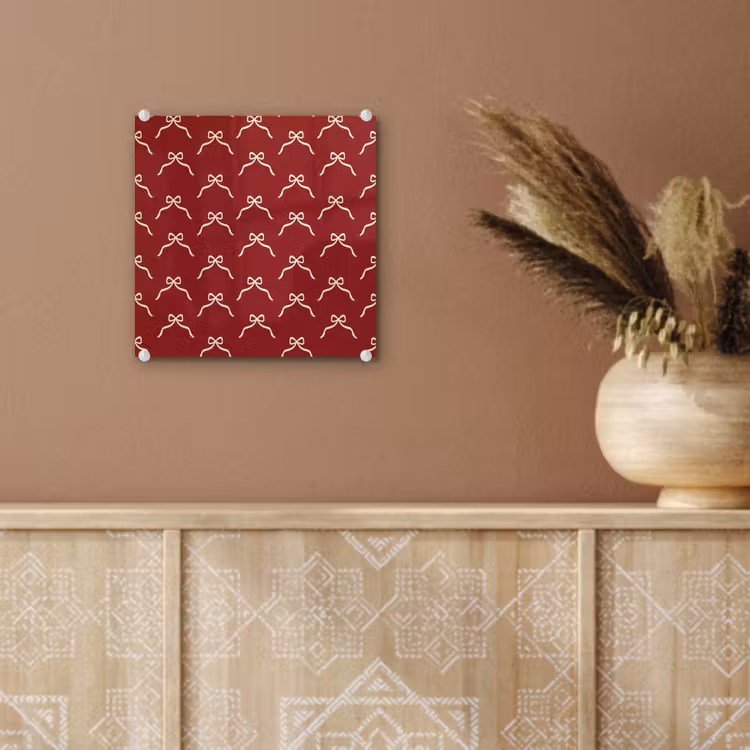 Glas schilderij - Strik - Kerst - Rood - Wit — 6