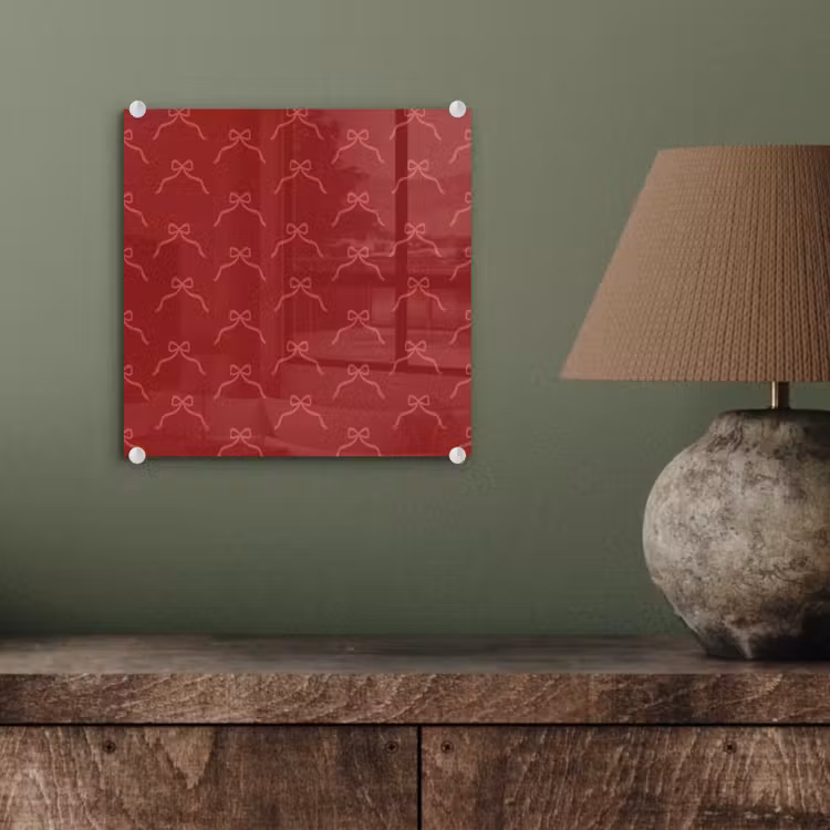 Glas schilderij - Strik - Roze - Rood - Kerst — 4