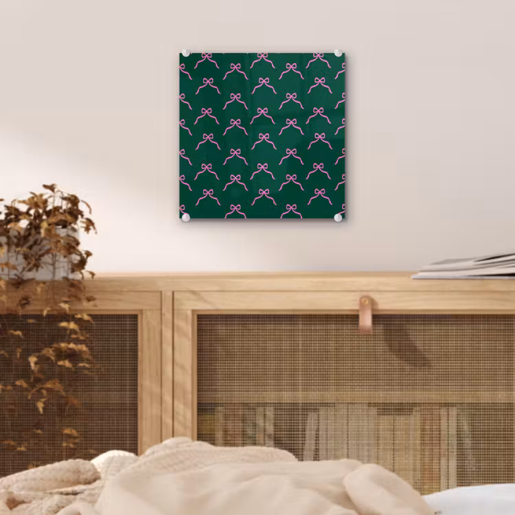 Glas schilderij - Kerst - Neon - Groen - Strik — 5