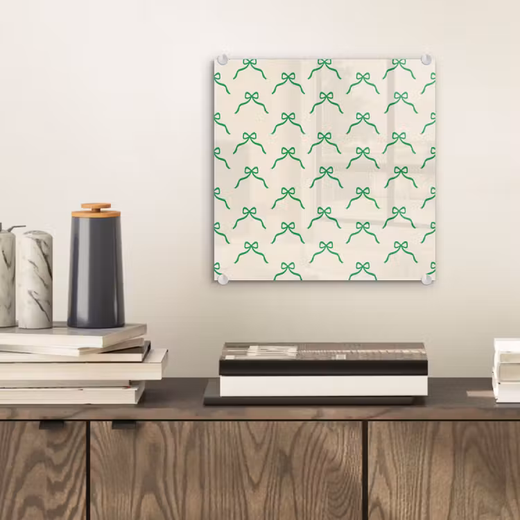 Glas schilderij - Strik - Crème - Groen - Kerst — 2