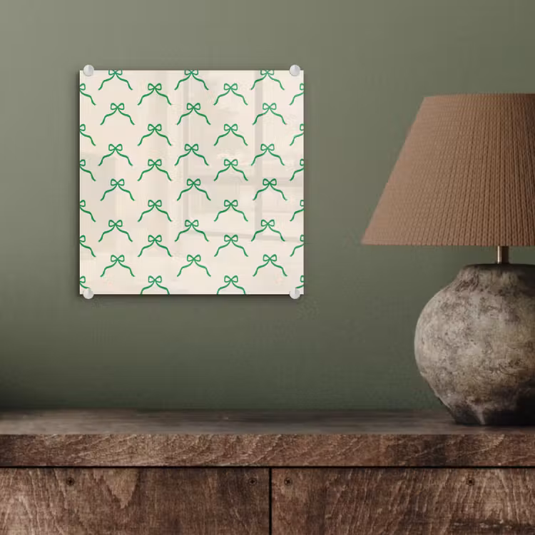 Glas schilderij - Strik - Crème - Groen - Kerst — 4