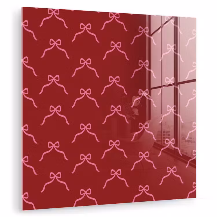 Glas schilderij - Strik - Kerst - Rood - Roze — 1