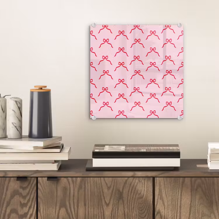 Glas schilderij - Strik - Rood - Kerst - Roze — 2